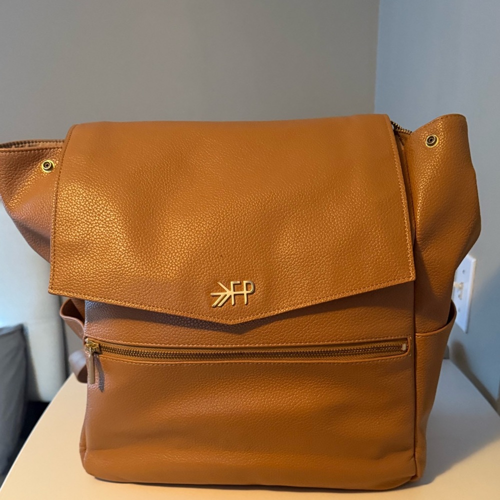 Brown Leather Freshly Picked diaper backpack.